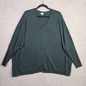 Pure Jill Size XL Petite Relaxed Fit V-Neck Dolman Sleeve Knit Top Forest Green